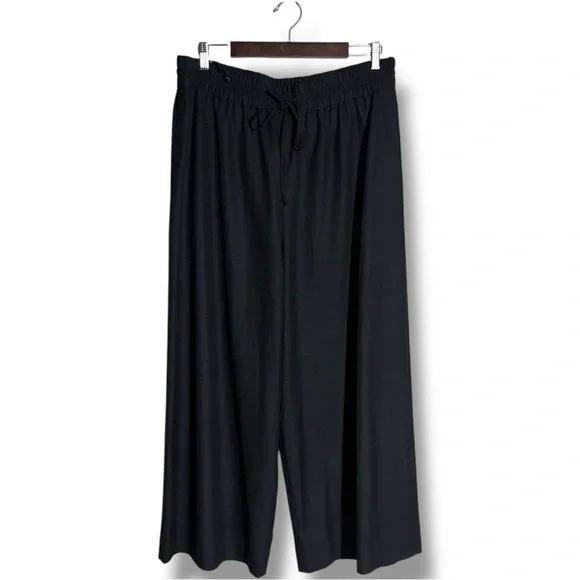 Anne Klein Black Wide-Leg Elastic Drawstring Waist Ankle Length Loose Fit Pants - Picture 2 of 10